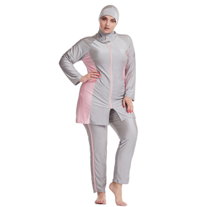 Traje de baño musulmán a rayas de talla grande personalizado para mujer con cremallera e Hijab Compatible con cobertura completa traje de baño estampado - Product Image 3