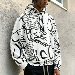 Sudadera con Capucha Blanca Extra Grande <span class=keywords><strong>para</strong></span> <span class=keywords><strong>Hombre</strong></span>, Estampado de Grafiti, Estilo <span class=keywords><strong>Hip</strong></span> <span class=keywords><strong>Hop</strong></span>, Streetwear Y2K, Informal, Holgada - Product Image 3