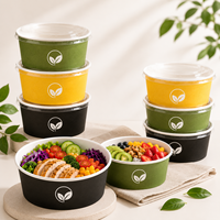 Tazón de Ensalada de Papel Sostenible, Resistente a la Grasa y Apto para Microondas, con Tapa, para Poke-bar, Saludable, para Distribución en Bistro, Venta al por Mayor Directa