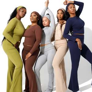 Set <span class=keywords><strong>Fitness</strong></span> da palestra a basso MOQ abbigliamento da allenamento per donne Slim Fit maglietta a maniche lunghe e Leggings da Jogging Set abbigliamento sportivo Yoga - Product Image 1