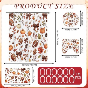 White Autumn Football Pumpkins Polyester Shower <b>Curtain</b> <b>Bathroom</b> <b>Curtain</b> Digital Print Waterproof Custom Print Wholesale Modern - Product Image 3
