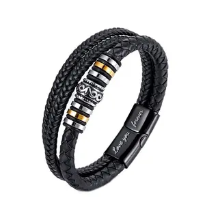 Wholesale cheap simple men's bracelet steel punk brazil infinity logo leather bracelet for men