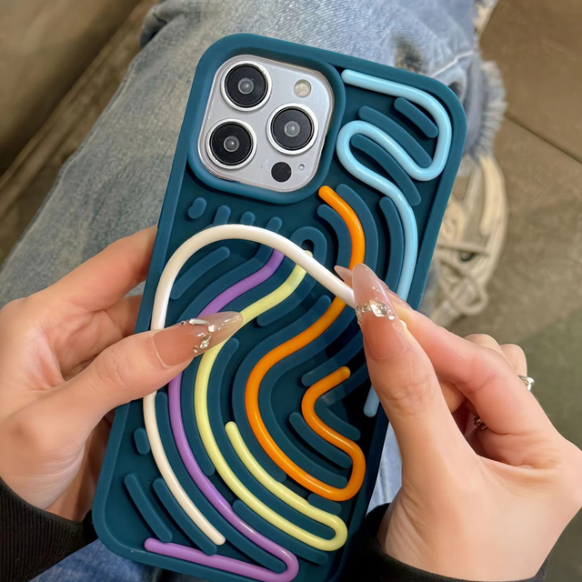 3D Three-dimensional Silicone Color Lines Children's Educational Sensory Relief Version of Mobile Phone Protective case