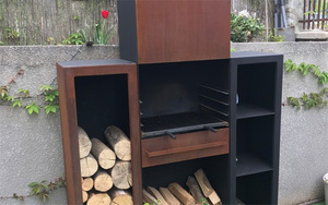 Caminetto Esterno Extra Large in Acciaio Corten, Stufa a Legna in Ghisa Autoportante - Product Image 4