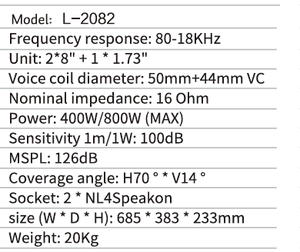 Vente directe usine – Haut-parleur audio professionnel L-2082 à double ligne linéaire de 8 pouces, 16 ohms, 800 W pour théâtres et scènes - Product Image 4
