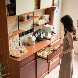 Retro Solid Wood Sideboard <b>Wall</b> Mounted Tall <b>Cabinet</b> Nordic Japanese Style Wine Storage <b>Display</b> <b>Cabinet</b> Living Room Furniture - Product Image 3