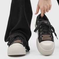 Baskets compensées en toile denim respirante à bout épais, rehaussantes, décontractées, à lacets, pour hommes