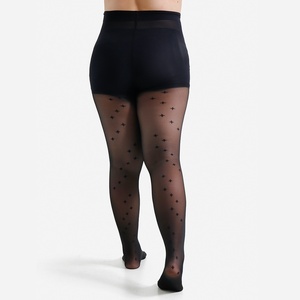 Collants grande taille pour femme, jacquard, sexy, tendance, motif étoile au dos, noirs, amincissants, avec fines bretelles, bas de nylon à pois - Product Image 6