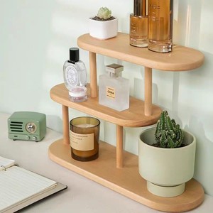 Wooden Storage Rack 3 Tier Natural Color Standing Desk Organizer For Cosmetics And Small Items - Product Image 1