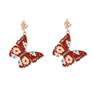 Orecchini a Perno con Grande Farfalla Colorata in Stile Etnico, Orecchini Pendenti con Farfalla e Fiore in Lega per Donne - Product Image 5