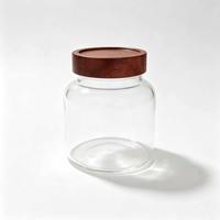 Bocal en verre transparent avec couvercle en bois, hermétique, pour huile d'olive, noix, céréales, aliments secs, organisateur de cuisine - Vente en gros usine