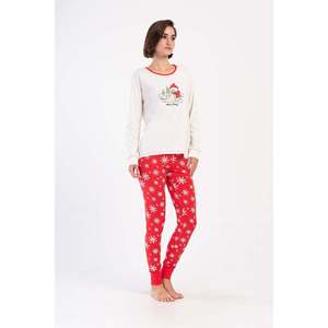 Conjunto de pijama de licra para mujer con cuello redondo, manga larga, pantalón corto y pantalón largo con puños - Blanco roto - Product Image 4