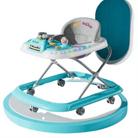 Marche-bébé multifonctionnel 4 en 1, 6 roues, capacité de charge de 150 kg, cadre en plastique avec lumière et musique pour les bébés de 6 à 18 mois