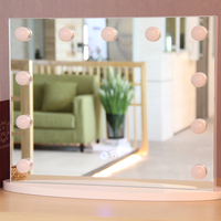 Miroir de maquillage LED rond sur pied avec éclairage LED résistant à l'eau, rose, sur mesure pour studio de beauté