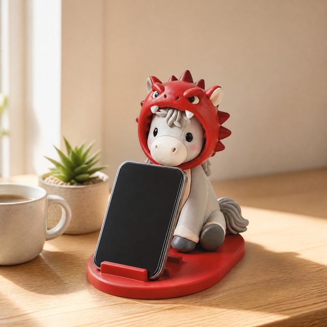 Custom PVC Soft Rubber Cartoon Horse Phone Stand 3D Dragon Costume Figurine OEM Wholesale Desktop Holder