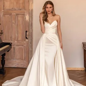 2023 new deep V-neck sexy waist satin trailing detachable wedding dress outdoor lawn wedding