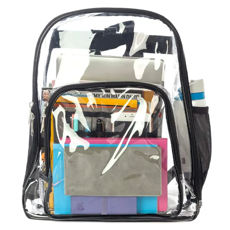 Customized Heavy Duty Clear See Through PVC Stadium Security Transparent Workbag Travel Kids Transparent School Backpack Bag