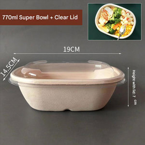 Bol à salade en bagasse 620ml 770ml, à emporter, biodégradable, 100% bagasse, jetable, ovale, étanche à l'eau et à l'huile, récipient alimentaire - Product Image 3