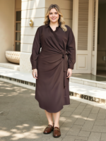 Ceinture marron personnalisée à motif simple lavable, style solide, avec superposition sur le devant, robes de bureau grande taille pour femmes XXXXL