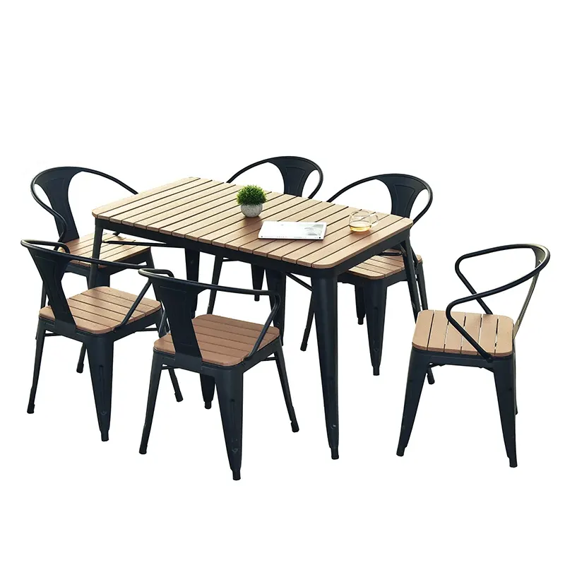 Hohe Qualität Modernes Design Metall und kunststoff holz Gartenmöbel tisch und Stuhl Garten set