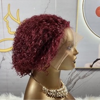 Wig Pixie pendek Bob 100% rambut manusia Brasil Virgin Wig depan renda Swiss untuk wanita hitam gelombang air 1B 30 Wig berwarna Vendor