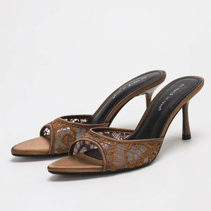 4302a-46 קיץ אופנה חדשה פתוחה הבוהן סנדלים רתיק תחרה סקסי 7.5 ס "מ הצביע הבוהן מחודדות עקבים גבוהים לנשים - Product Image 1