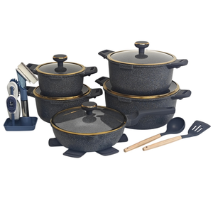 <span class=keywords><strong>Kit</strong></span> d'ustensiles de cuisine essentiels pour la maison, 21 pièces, casseroles et poêles en aluminium antiadhésif marbré avec ustensiles de cuisson en bakélite résistants à la chaleur - Product Image 2