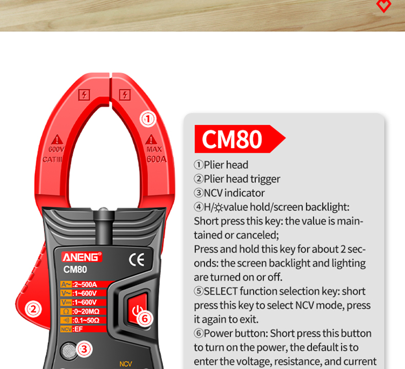 ANENG CM80 Digital clamp meter Ammeter Voltage Car Amp Hz Capacitance NCV Ohm Test multimeter digital profesional tester
