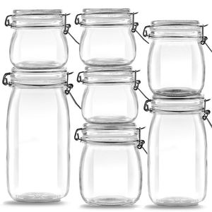 Glass Jar With Clip Lid Round Food Grade Airtight Storage Container For Pickled Vegetables Honey Lemon Passion Fruit Plum Wine - Product Image 1