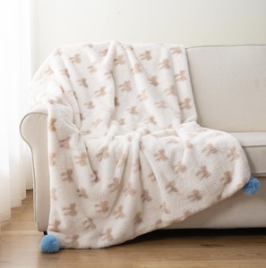Couverture réversible en fausse fourrure de lapin, impression 3D en relief, double couche, douce et luxueuse, avec bordure à pompons, pour la maison ou comme cadeau – Fournisseur OEM/ODM - Product Image 1