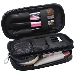 Double Layer Travel Makeup Storage Bag with Zipper Closure Portable Fashion Style Makeup Organizer Pouch for Women