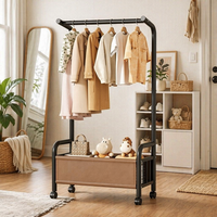 Porte-manteau mobile double tringle avec étagères de rangement double niveau, multifonctionnel, pour vêtements et accessoires