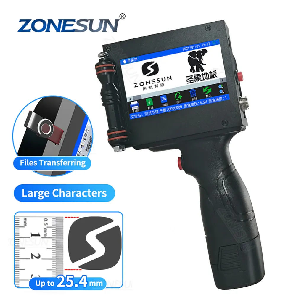 ZONESUN ZS-HIP254 Color Expiry Date Labeling Logo Coding 25.4MM Portable Handheld Inkjet Printer
