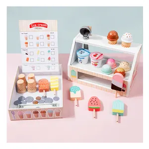 Chariot à crème glacée pour enfants jouets en bois personnalisés Ensemble de jouets de simulation pour enfants Boutique Cuisine Ensemble de jouets en bois