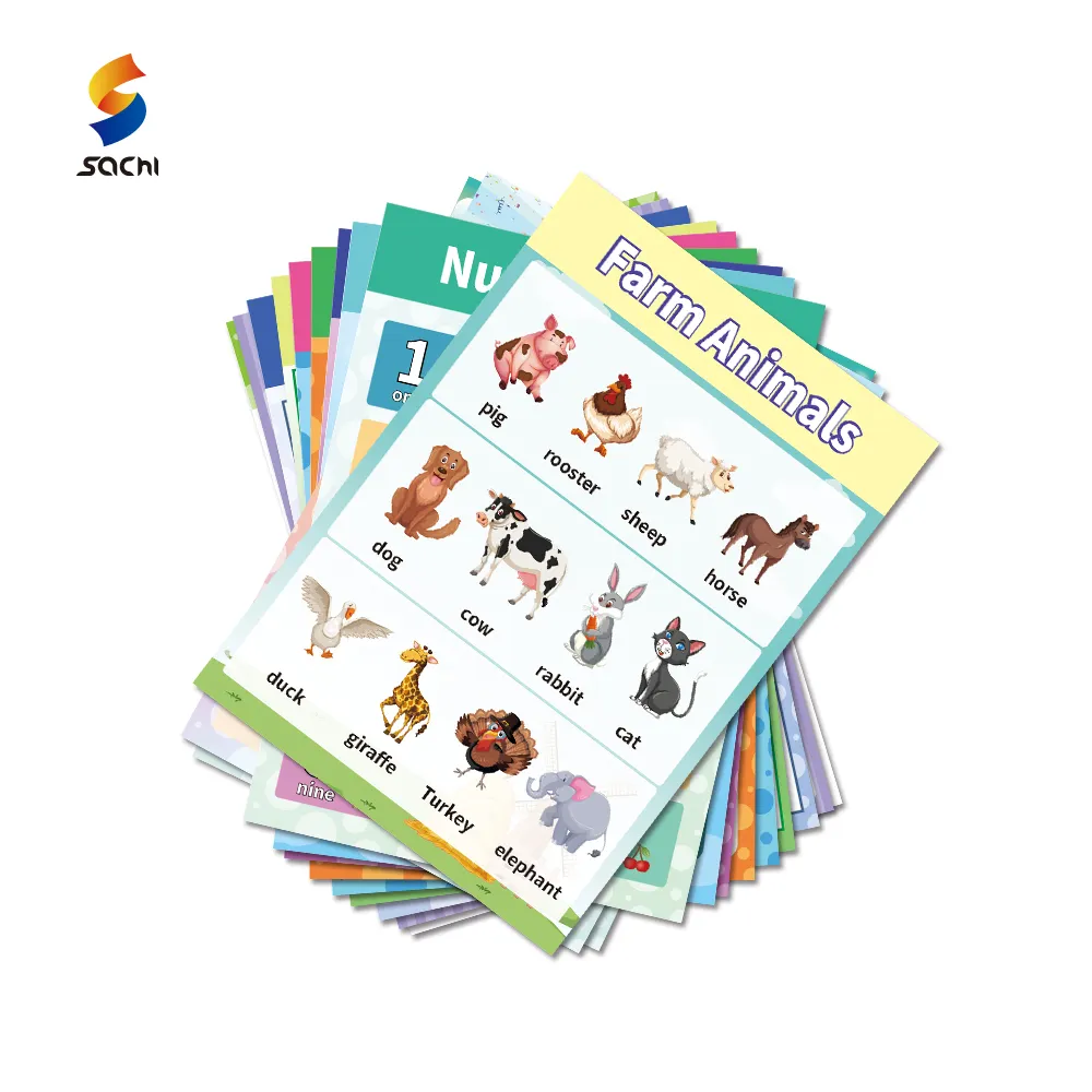 Angka alfabet pembelajaran kustom grafik warna bentuk penuh laminasi Poster prasekolah pendidikan untuk anak-anak balita