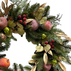 Guirlande <span class=keywords><strong>de</strong></span> Noël artificielle Senmasine <span class=keywords><strong>de</strong></span> 26 pouces avec fruits scintillants, baies rouges, feuilles dorées et aiguilles <span class=keywords><strong>de</strong></span> pin pour accrocher à la <span class=keywords><strong>porte</strong></span> d'entrée - Product Image 2