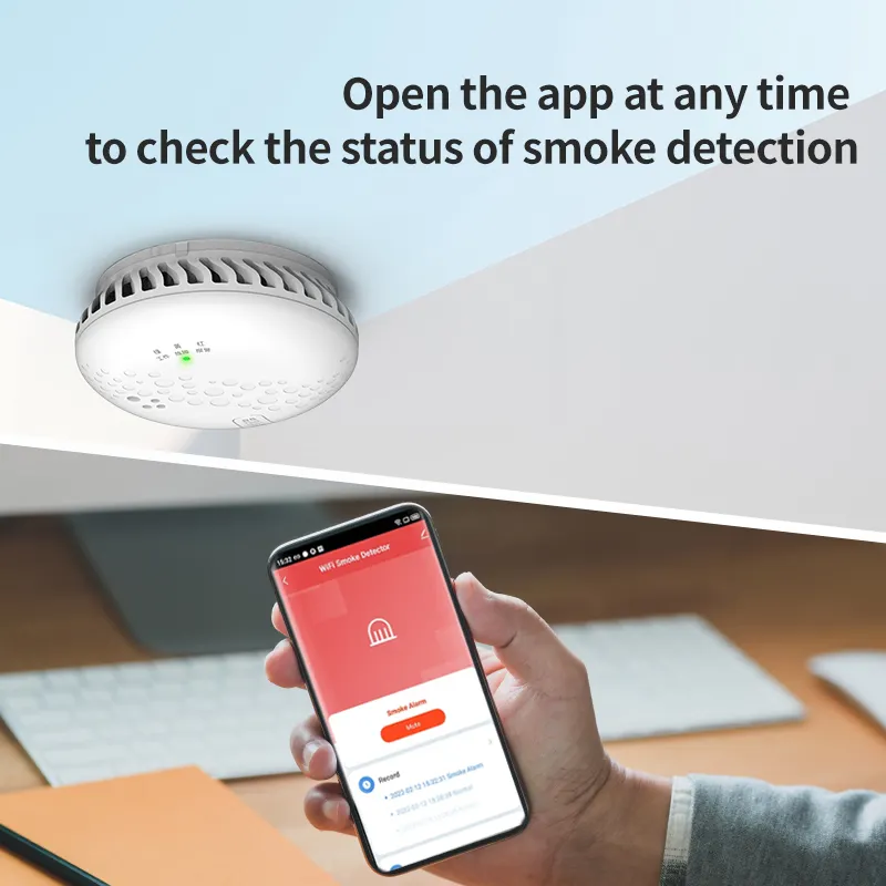 Alarm sensor detektor asap bersertifikasi CE, alarm sensor asap dengan fitur wifi untuk rumah