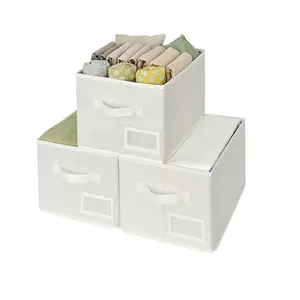 Оптовая продажа, складные ящики для хранения большого шкафа с держателем для этикеток, органайзеры для одежды