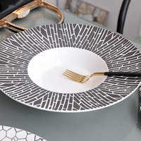 Vaisselle de table en porcelaine, assiette de table, style européen moderne, ligne noire et blanche, pâtes de table occidentale, fabricants en porcelaine, P & T