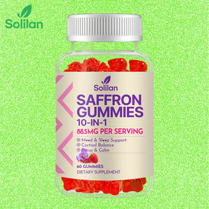 Complément <span class=keywords><strong>alimentaire</strong></span> végétalien en gommes à l'extrait de safran de haute qualité, marque privée OEM Chine, pour adultes, favorise l'humeur, le sommeil, la mémoire et l'énergie - Product Image 1