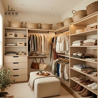 Système de rangement personnalisé pour dressing moderne en chêne avec éclairage LED, tiroirs et armoire modulaire pour l'intérieur des maisons américaines
