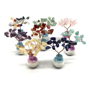 Árbol de cuarzo Feng Shui con Base de jarrón, árbol Natural de 7 Chakras, decoración del hogar, varios regalos, gemas de cristal