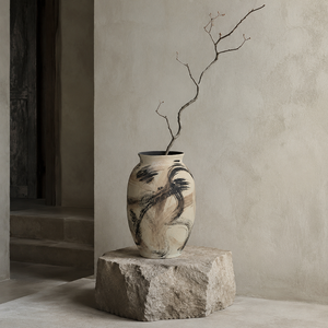 Grand vase en argile texturée fait main, <span class=keywords><strong>peinture</strong></span> abstraite à l'encre, poterie pour plantes séchées, ornement d'intérieur - Product Image 1