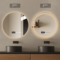 Miroir de salle de bain rond intelligent moderne, mural, éclairé par LED, anti-buée, écran tactile, verres en verre avec design minimaliste