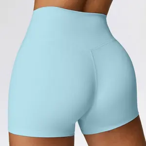 Pantaloncini da ginnastica con Logo personalizzato a vita alta pantaloncini da Fitness in tinta unita da Yoga pantaloncini da Fitness con sedere accartocciato da donna