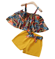 Tenue décontractée pour enfants, haut à bretelles pour bébé fille, imprimé de dessins animés, jupe plissée + short, vêtements mignons pour bébé fille