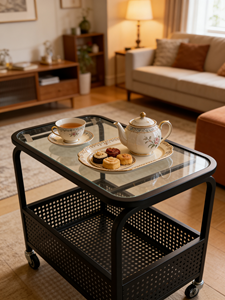 Mesa Auxiliar con Ruedas Bloqueables, Mesa Consola Pequeña, Mesa de Centro Moderna, Mesita de Noche, Estante de Almacenamiento, Sofá de Acero Inoxidable para Patio - Product Image 2