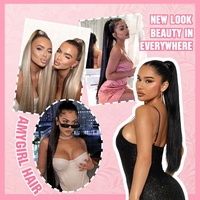 Extensions de queue de cheval Amygirl en cheveux indiens, ondulés ou lisses, qualité 9-12A Remy, avec bande à nouer, doux et lisses, longueur 22-26 pouces