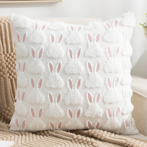 <span class=keywords><strong>Housse</strong></span> de <span class=keywords><strong>Coussin</strong></span> Carrée en <span class=keywords><strong>Fourrure</strong></span> de Lapin Brodé Lapin de Pâques pour Décoration Maison - Product Image 3
