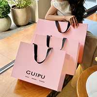 Sacs shopping en papier kraft imprimés sur mesure avec poignée en ruban, estampage or, logo/taille personnalisés, emballage de luxe écologique, 1 pièce MOQ